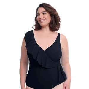 Gottex Black Ruffle One-Piece Swimsuit